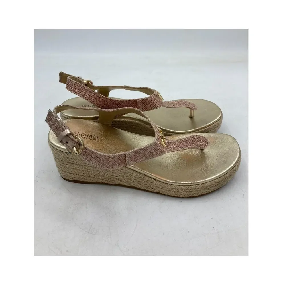 Michael Kors Women's Leather Wedged Thong Sandals Size 8M Rose Color‎ Sparkle